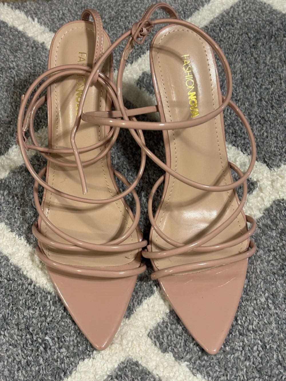 Fashion Nova Blush Strappy Pointed-Toe Lace-Up Heels